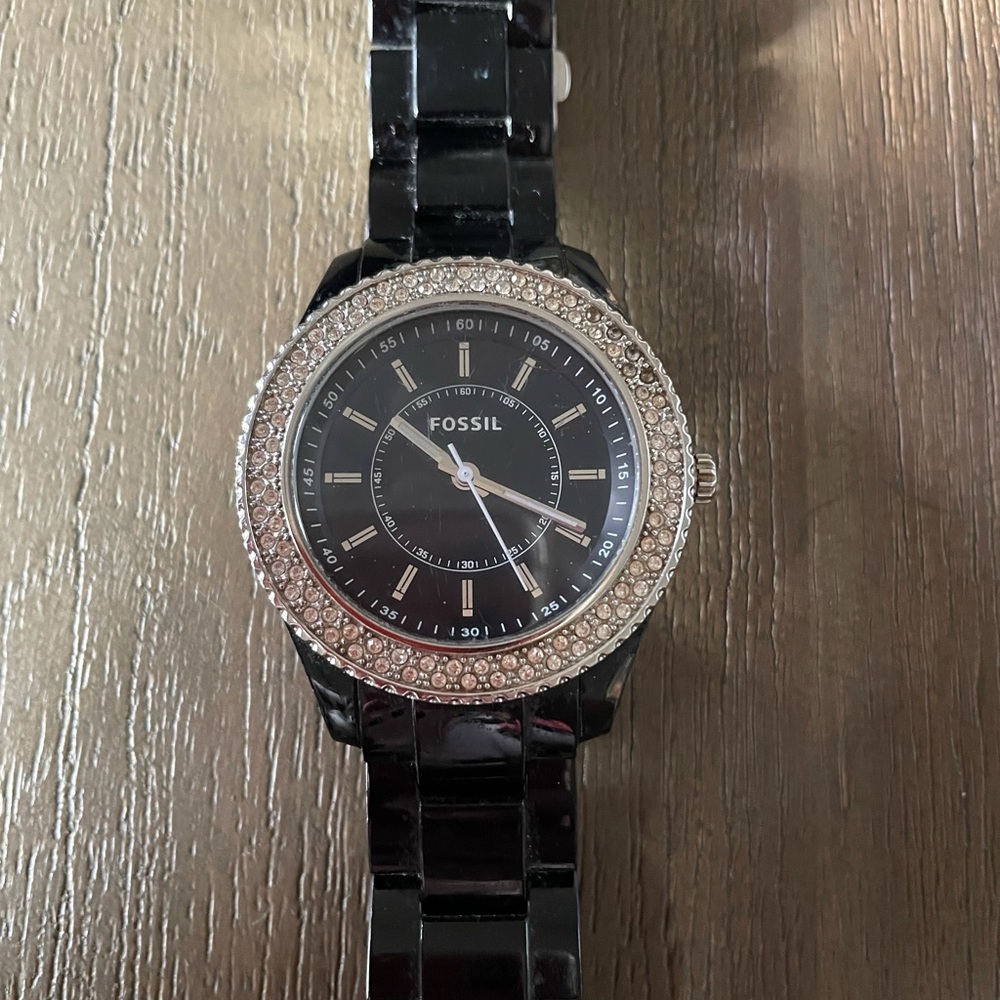 Fossil black crystal watch